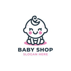 adorable logo featuring a smiling baby, perfect for a baby shop. The design exudes warmth, innocence, and joy, appealing to parents and families alike.