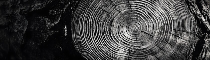 Fototapeta premium Close-up of a tree trunk's cross-section, revealing a pattern of rings and cracks