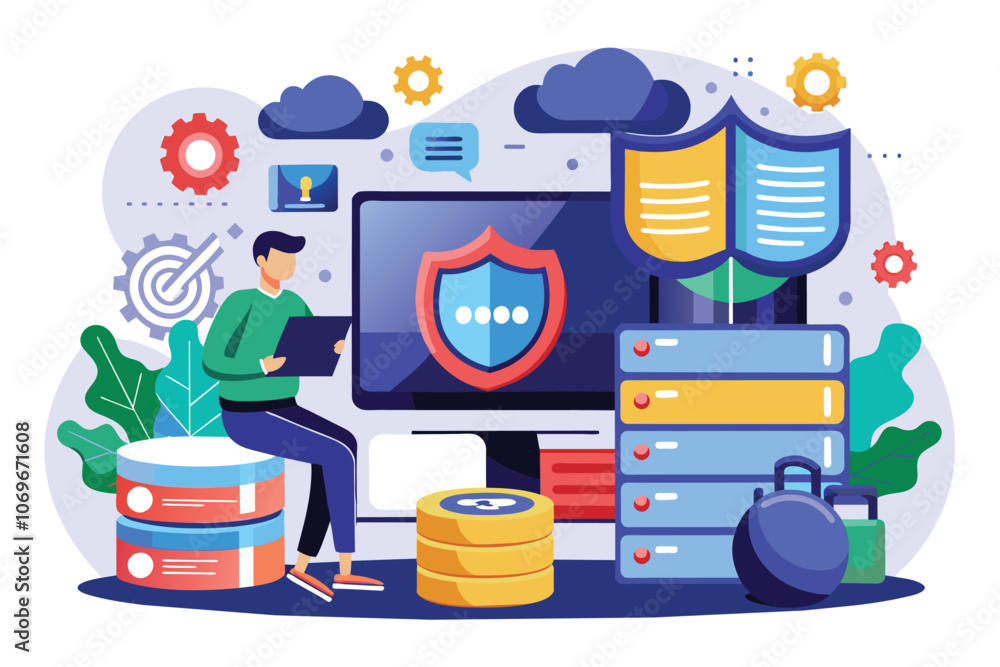 Poster man working on secure data storage in the cloud