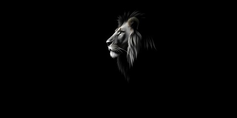 Fototapeta premium Majestic lion king standing proudly, isolated on black background, predator, majestic