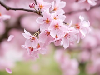 Obraz premium Pink sakura petals falling gracefully creating a dreamy background, floral, background