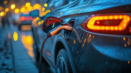 Home charging station provides an eco-friendly sustainable power supply for generic EV cars. Progressive concept for future green energy storage