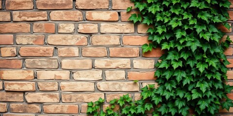 Textured brick wall covered in green ivy plant, plant, exterior