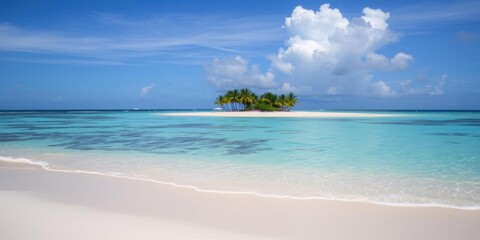 Obraz premium Tropical paradise beach with palm trees on sandy island in Punta Cana, Dominican Republic, sandy island, tropical