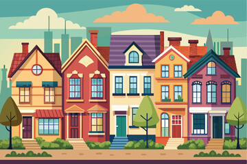 Fototapeta premium Colorful Suburban Homes on a Sunny Day