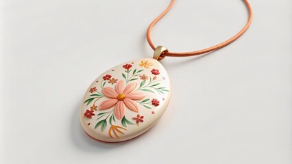 Floral Pendant Necklace with Brown Leather Cord