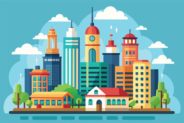 Obraz premium Colorful Cityscape With Tall Buildings and a Small Townhouse
