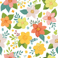 Colorful floral hand drawn seamless pattern