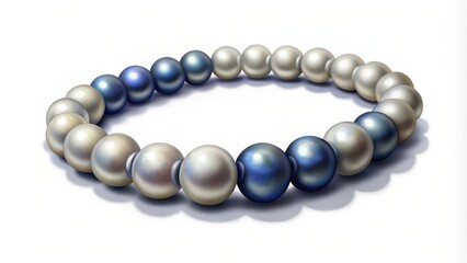 Obraz premium A pearl necklace with white and blue pearls on a white background