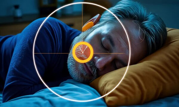 Man Sleeping with Earplugs in Bed