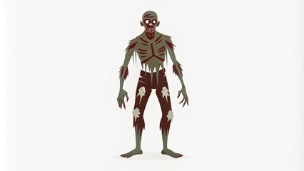 A cartoon zombie with ripped clothing, exposed bones, and bloodstains.