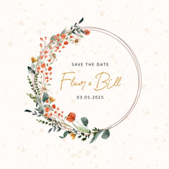 vintage orange wildflower watercolor wreath