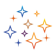 Multicolor Sparkles Cluster in Gradient Tones, A cluster of multicolor sparkles featuring blue, orange, and purple hues, symbolizing shine, celebration, and dynamic energy.
