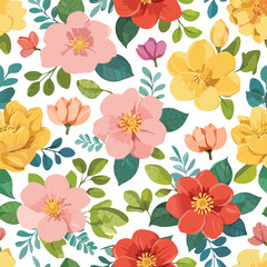 Colorful floral hand drawn seamless pattern