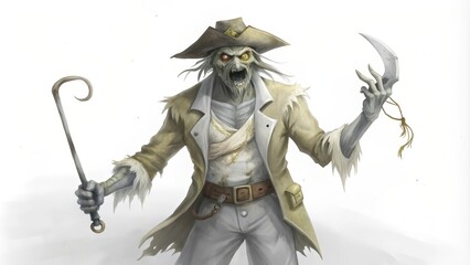Fototapeta premium A Ghastly, Decomposing Pirate with a Hook and Knife