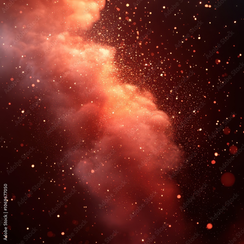 Poster explosive burst of vibrant red powder particles creating a dynamic cloud effect in motion