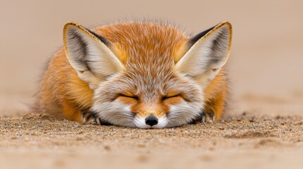 Obraz premium Adorable Fennec Fox Sleeping in the Sand Close up Portrait
