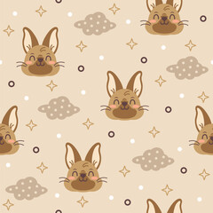 Cute Brown Bunny Vector Pattern Fashion Design.