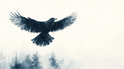 Raven in Flight Watercolor Painting