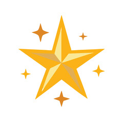 Golden Star with Orange Sparkles, Bright golden star illustration with subtle shading and surrounded by orange sparkles, symbolizing achievement, quality, and celebration.
