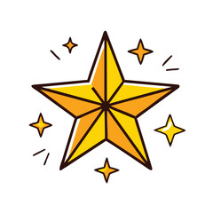 Shiny Golden Star with Sparkling Highlights, Illustration of a glossy golden star surrounded by sparkles, symbolizing achievement, success, and celebration in a vibrant style.
