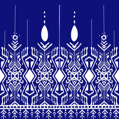 Illustration of Ikat Fabric Pattern abstract blue background.