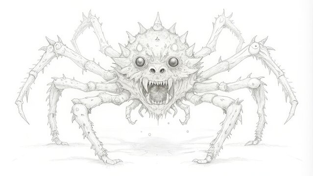 recommend clip art: Pencil Drawing of a Spiky, Fanged Spider-like Creature
