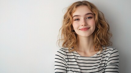 Fototapeta premium Young Woman with Curly Hair and Friendly Smile