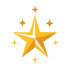 Golden Star with Shining Sparkles, Graphic of a golden five-pointed star surrounded by smaller sparkles, symbolizing success, quality, or excellence.
