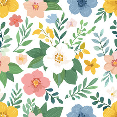 Colorful floral hand drawn seamless pattern