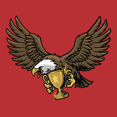 Eagle Champion Trophy Mascot Character Logo Vector Illustration