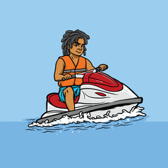 Jetski Boy Cartoon Character Vector Illustration
