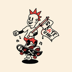 Skateboarder Music Skate Punk Fun Character Vector Illustration