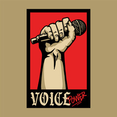 Voice Power Poster, Hand and Mic Vector Design
