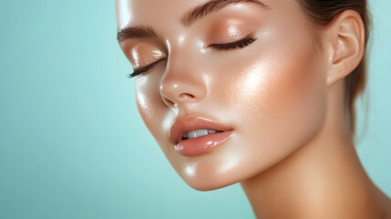 Elegant High-Fashion Beauty Portraits with Radiant Skin, Glamorous Makeup, and Luxurious Skincare Glow.