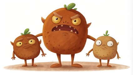 Three Angry Brown Potato-Like Creatures