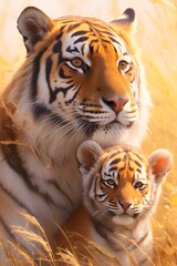 Naklejka premium The tiger and its child