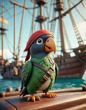 Minimalist chibi pirate parrot character design