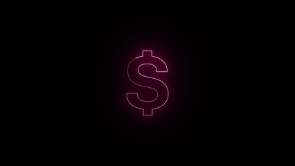 Neon dollar icon. Glowing neon dollar sign, outline money symbol 