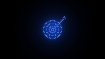 Outline neon target icon. Glowing neon target sign, aim pictogram in vivid colors. Bullseye hit, priority objective, accuracy, goal performance,