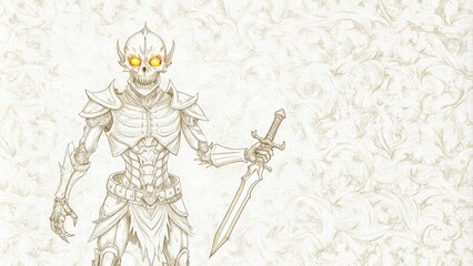 Skeletal Warrior with Glowing Eyes Holding a Sword