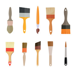 Painter Brush Clip Art Vector Silhouette Set, Brush Symbol Isolated Collection, Brush Tool Hand Drawing Painter Artist Template