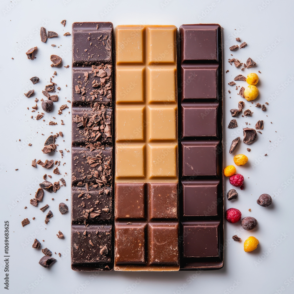 Aufkleber an array of chocolate bars in various shades rests on a white background. perfect for showcasing des
