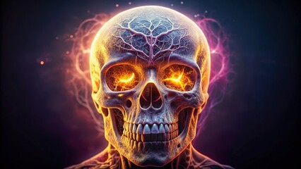 A Burning Skull With Glowing Eyes and Intricate Veins