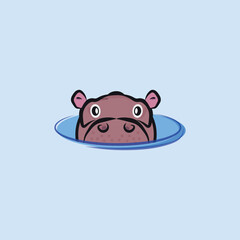 Cute Hippo in the water with Front view