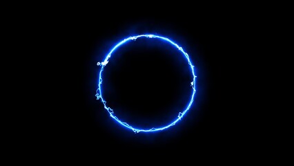 Abstract studio with violet glowing circle frame. illustration with neon effect