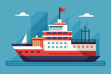 Obraz premium Red and White Passenger Ship Sailing on Blue Water With Clouds