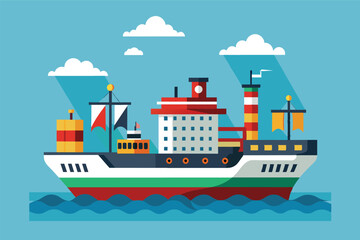 Colorful Cargo Ship Sailing on a Sunny Day With White Clouds