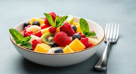 Fresh Fruit Salad in a White Bowl