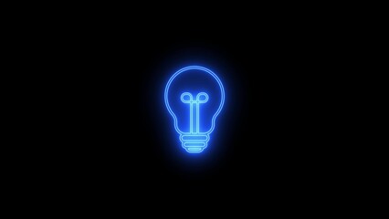 Outline neon electric lamp icon. Glowing neon lightbulb with rays of light, bulb pictogram. Idea and solution, business innovation, creative energy,